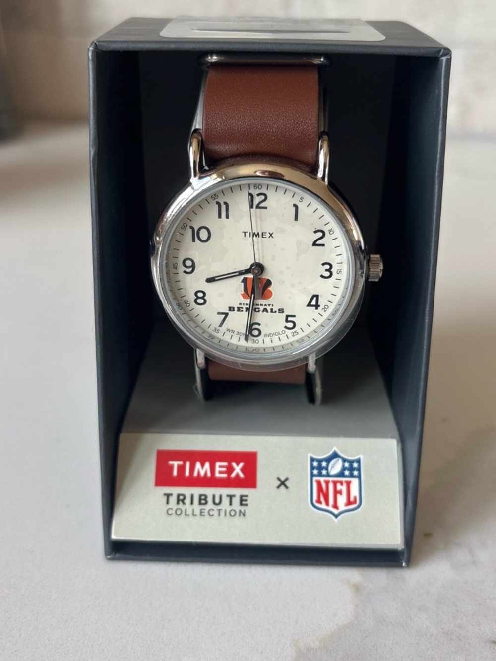 Timex Mens White Dial Brown Leather NFL Logo Watch